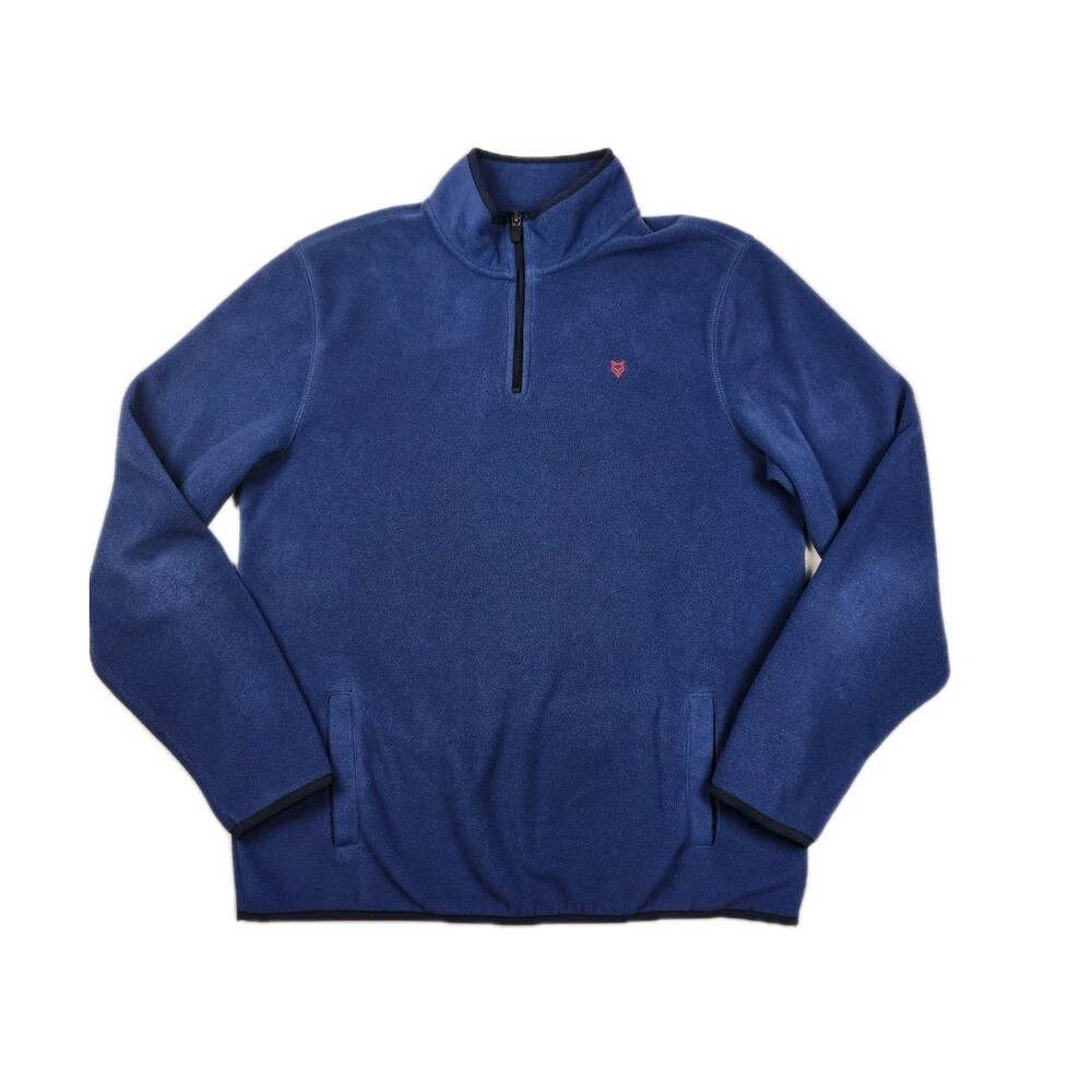 Prince & Fox Blue Quarter Zip Sweater Mens L Logo Kangaroo Fleece Mock Neck